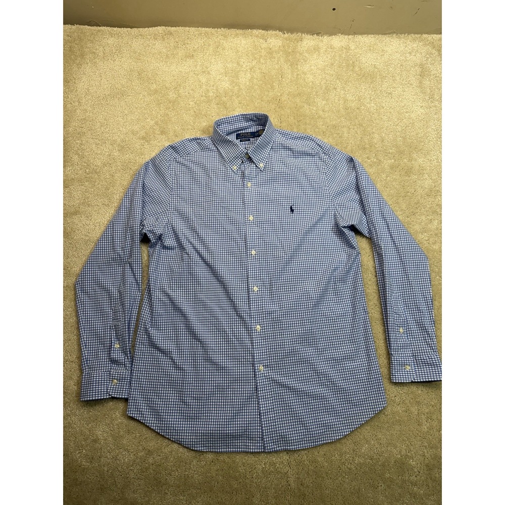Polo Ralph Lauren Button Down Shirt Mens Large Blue White Gingham Check Pony